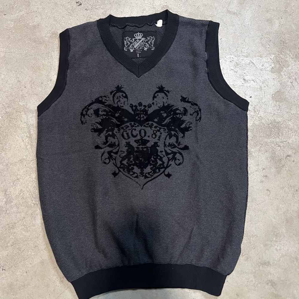 GUESS Y2K Black Gray Sleeveless‎ Sweater Vest Cotton Size Large 0091